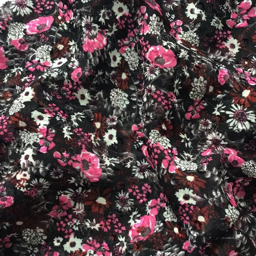 Zara Floral Print Pink Black Ruffle Neck Blouse, size M - Picture 10 of 14